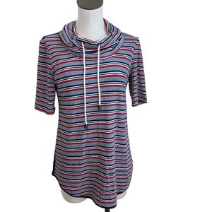 Pure Essence Top Stripe Knit Short Sleeve Cowl Neck Pullover Womens Size Small